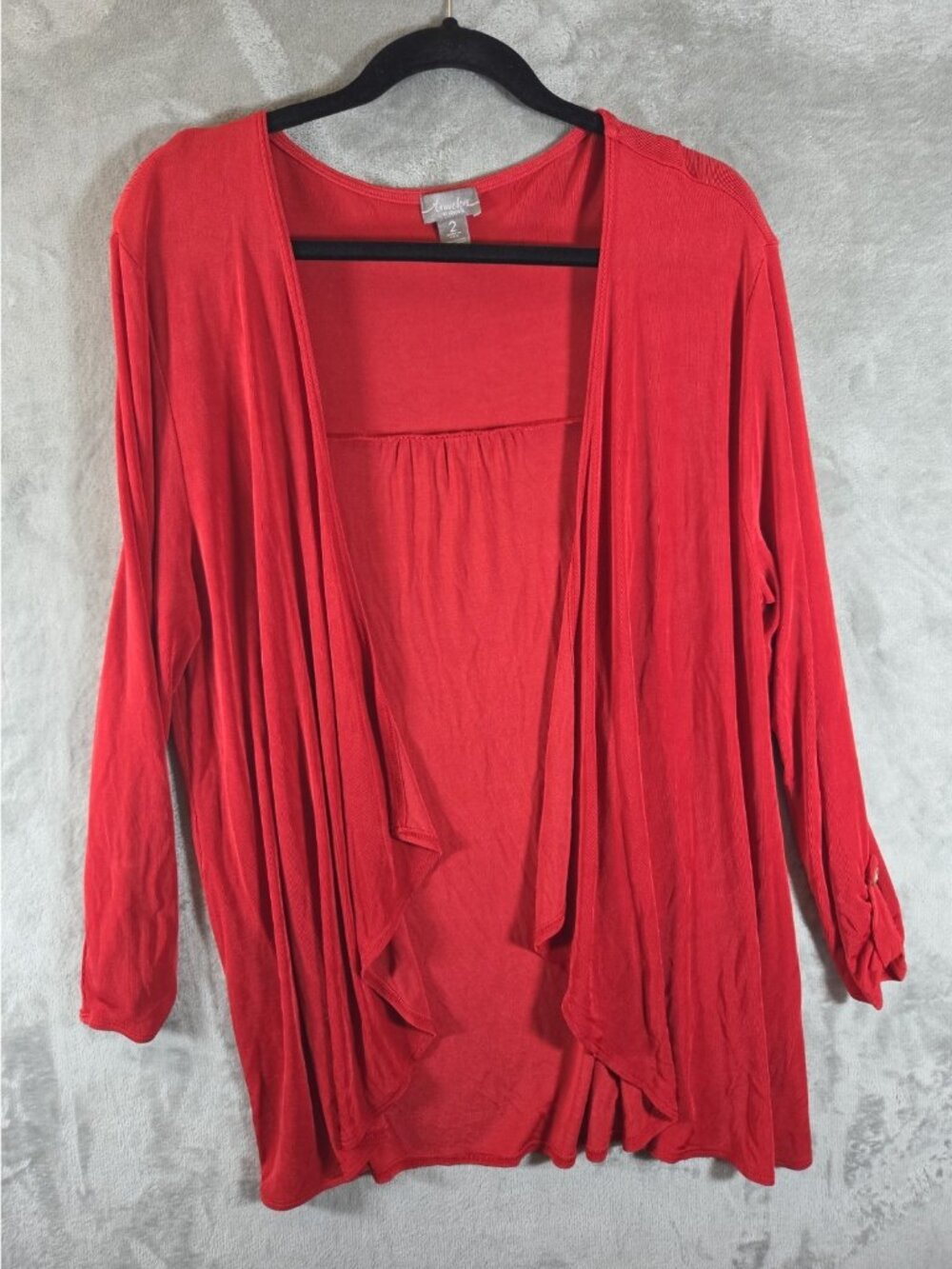 Chico's Travelers Cardigan Womens Size 2 Red Long Sleeve Open Stretch Slinky-